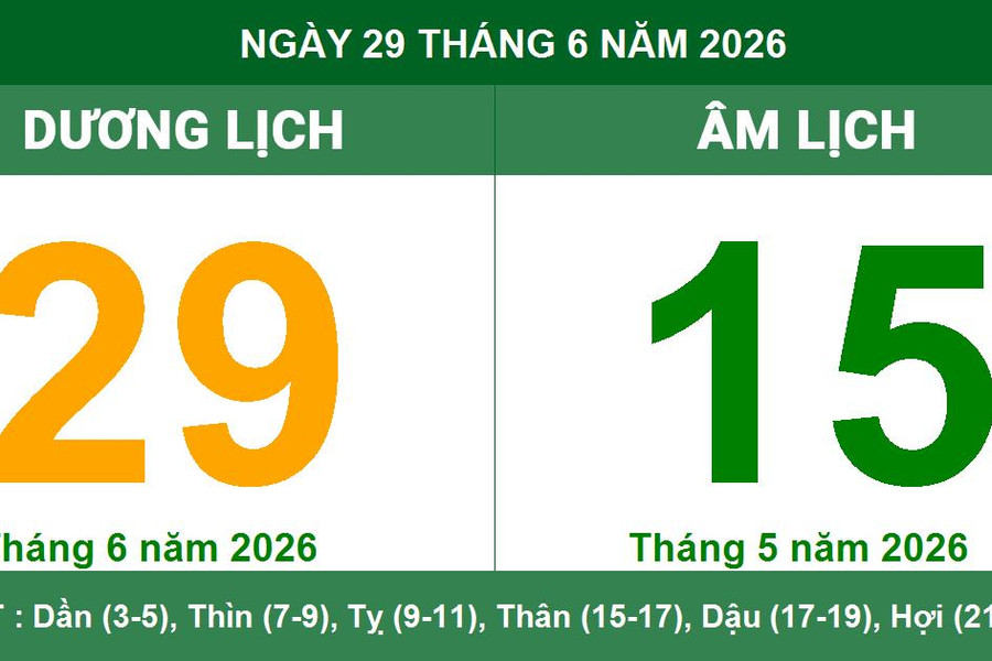 Lịch Âm Dương ngày 29/6/2026: Ngày thuận lợi cho khởi công và xây dựng