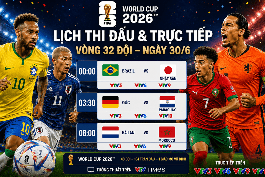 Lịch thi đấu và trực tiếp World Cup 2026 ngày 30/6: Brazil, Đức và Hà Lan xuất quân
