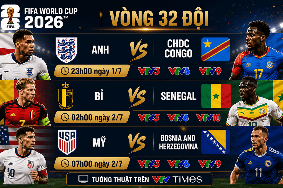 Lịch thi đấu vòng 1/16 World Cup 2026 ngày 1/7: Tâm điểm Anh và Bỉ