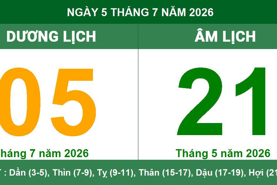 Lịch Âm Dương ngày 5/7/2026: Xem giờ hoàng đạo và lời khuyên phong thủy
