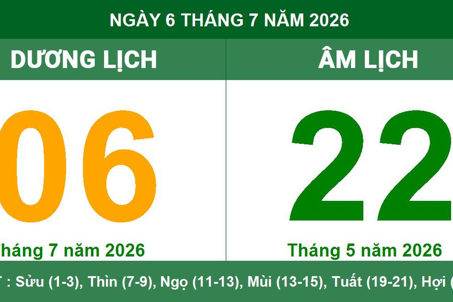 Lịch âm dương ngày 6/7/2026: Giờ hoàng đạo và những lưu ý quan trọng