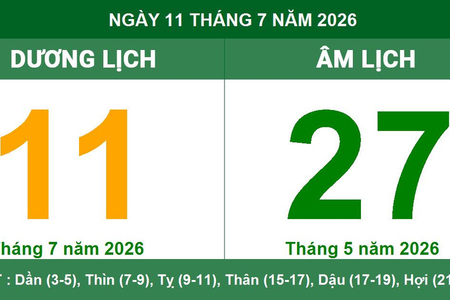 Lịch âm dương ngày 11/7/2026: Thông tin giờ hoàng đạo và những lưu ý quan trọng
