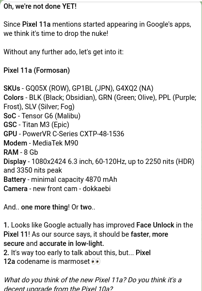 Lộ diện thông số Pixel 11a: Chip Tensor G6 và bước ngoặt từ modem MediaTek
