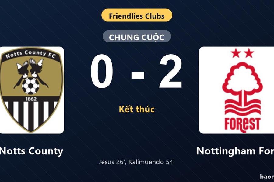Thống kê trận đấu Notts County 0-2 Nottingham Forest: A. Kalimuendo tỏa sáng, Nottingham Forest giành trọn 3 điểm