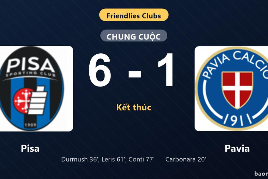 Thống kê trận đấu Pisa 6-1 Pavia: Pisa ngược dòng ngoạn mục