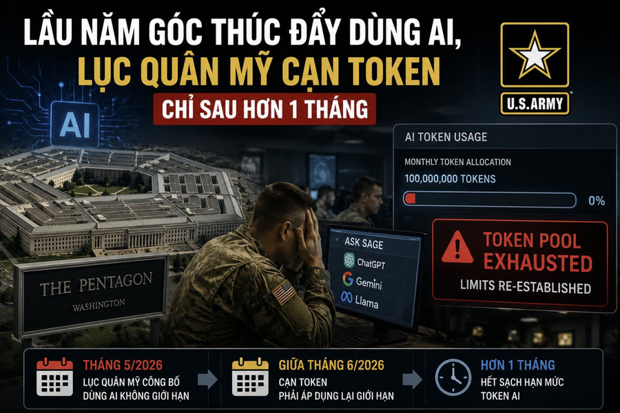 Lục quân Mỹ cạn hạn mức token AI chỉ sau hơn một tháng triển khai