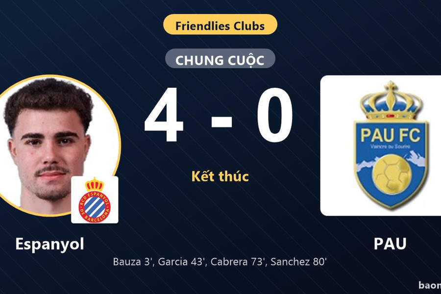 Espanyol thắng đậm PAU 4-0 trong trận giao hữu