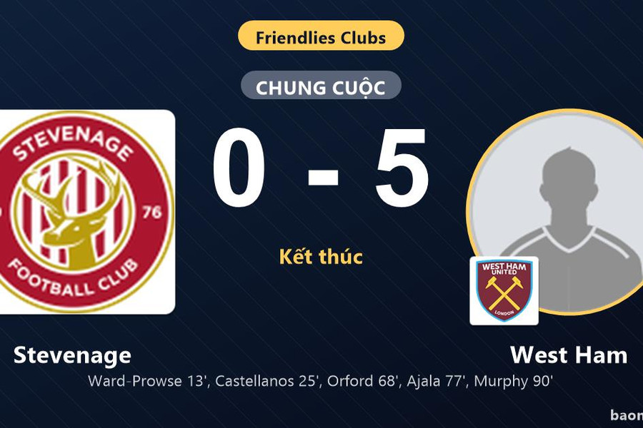 West Ham thắng đậm Stevenage, khẳng định sức mạnh ở trận giao hữu