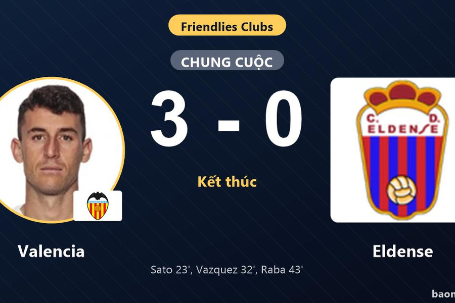 Valencia thắng đậm Eldense, hai đội khép lại trận giao hữu trái ngược