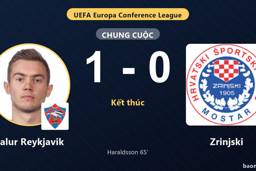Valur Reykjavik hạ Zrinjski, giành chiến thắng ở vòng loại Conference League