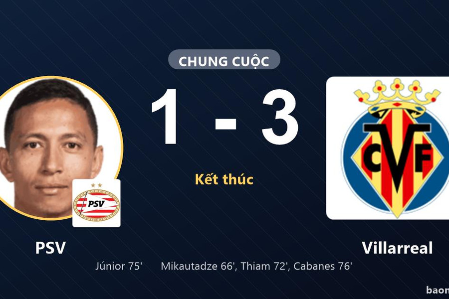 Villarreal thắng PSV trong màn rượt đuổi tại Eindhoven