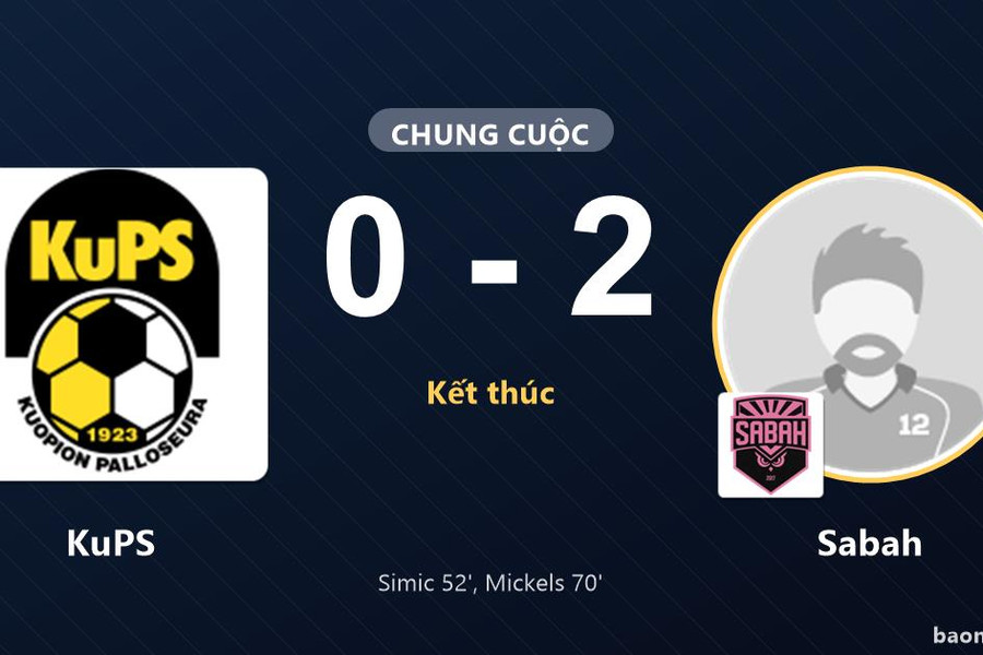 Sabah hạ KuPS 2-0 bằng hai bàn thắng sau giờ nghỉ