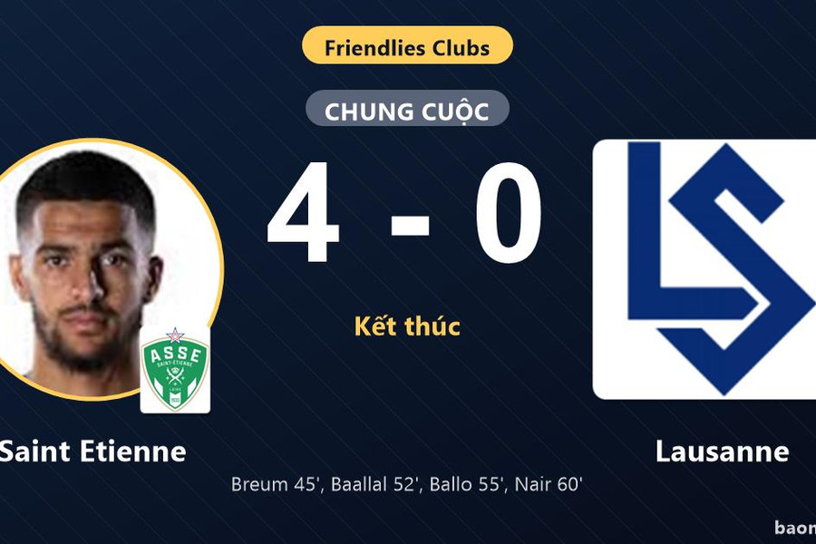 Saint Etienne thắng đậm Lausanne trong trận giao hữu Club Friendlies