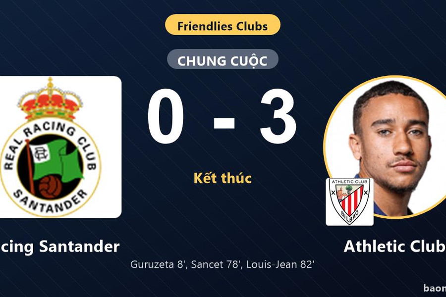 Racing Santander trắng tay, Athletic Club thắng đậm ở trận giao hữu CLB