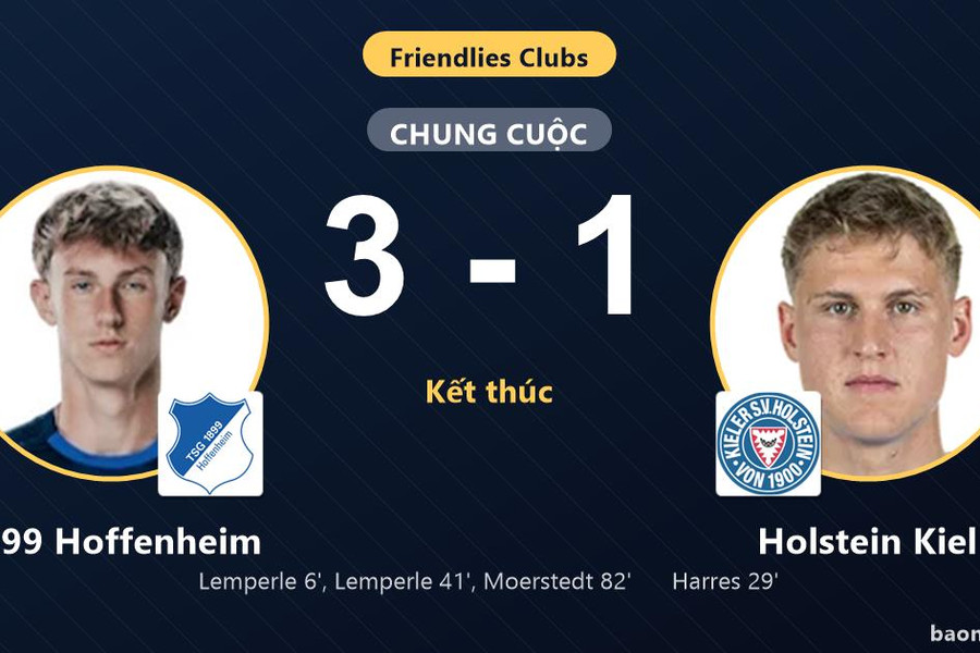1899 Hoffenheim thắng Holstein Kiel sau màn rượt đuổi ở trận giao hữu