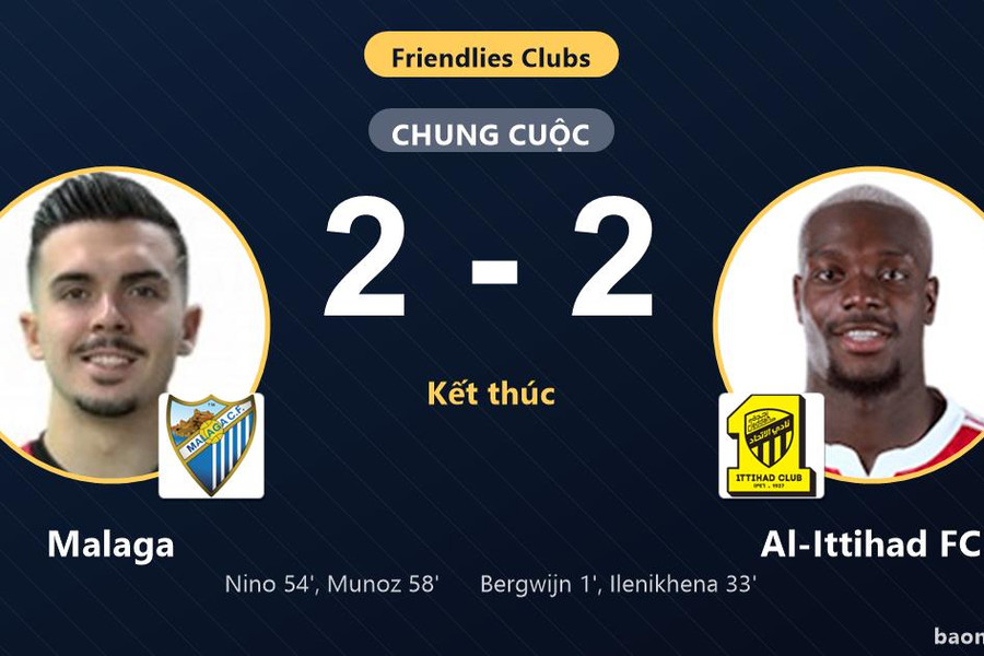 Malaga và Al-Ittihad FC chia điểm sau màn rượt đuổi hai bàn gỡ