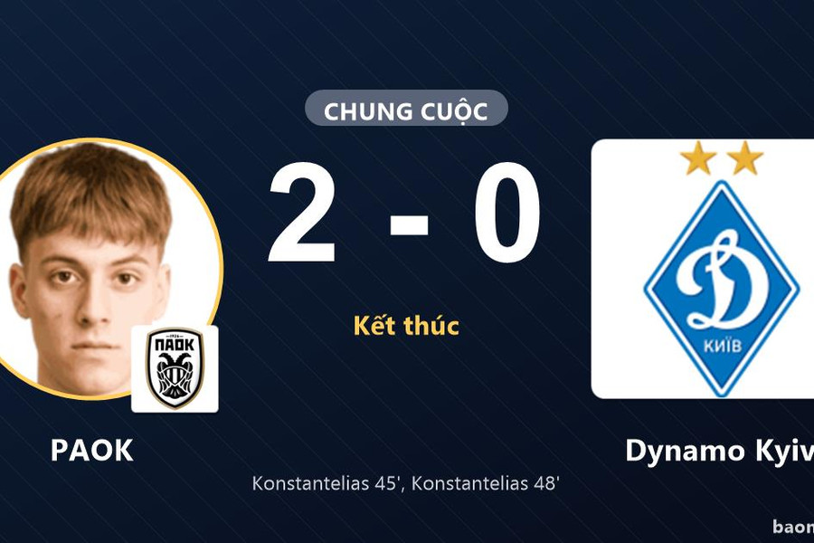 Konstantelias lập cú đúp, PAOK hạ Dynamo Kyiv tại Toumbas