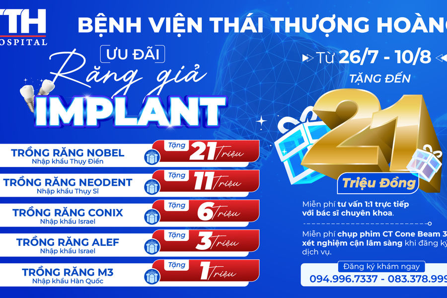Tưng bừng ưu đãi trồng răng tặng đến 21 triệu đồng tại Bệnh viện Thái Thượng Hoàng