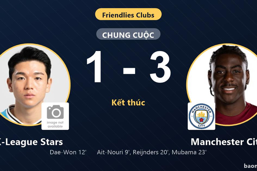 Manchester City thắng K-League Stars, khép lại màn rượt đuổi 3-1