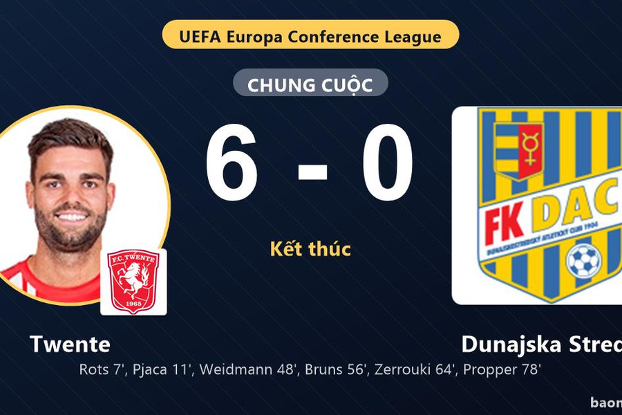 Twente thắng đậm Dunajska Streda ở vòng loại Conference League