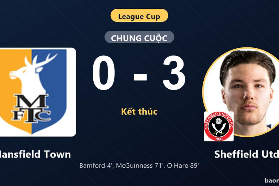 Hạ Mansfield Town 3-0, Sheffield Utd đi tiếp, tiễn đối thủ rời League Cup