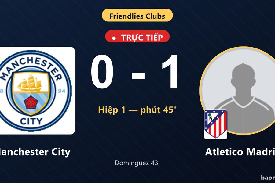 Trực tiếp Manchester City vs Atletico Madrid: Hết hiệp 1, Atletico Madrid dẫn 1-0