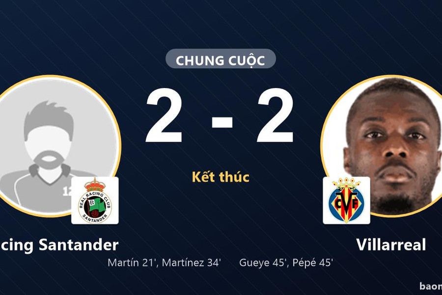Đánh rơi lợi thế hai bàn, Racing Santander hòa Villarreal 2-2 tại El Sardinero