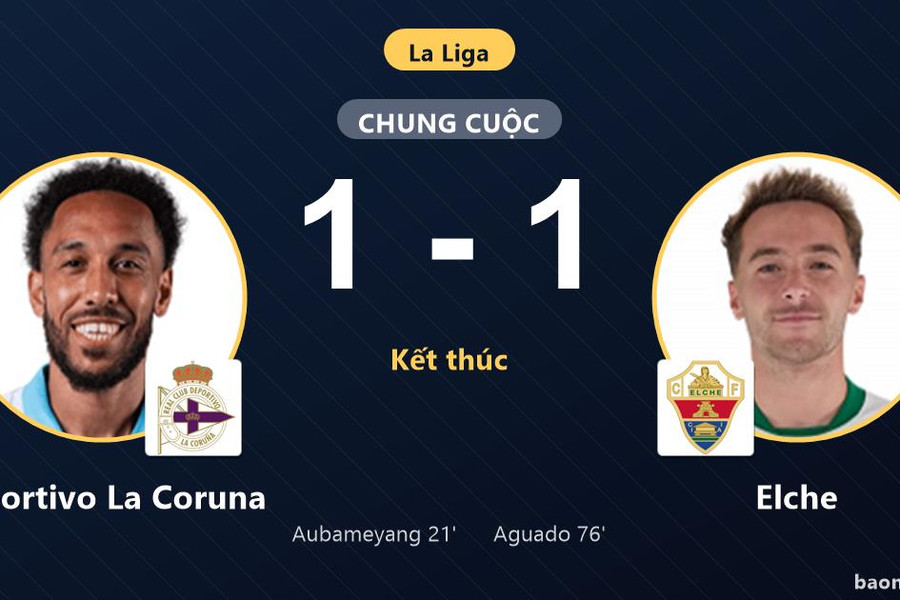 Bị Elche cầm hòa 1-1, Deportivo La Coruna chia điểm ngày ra quân La Liga