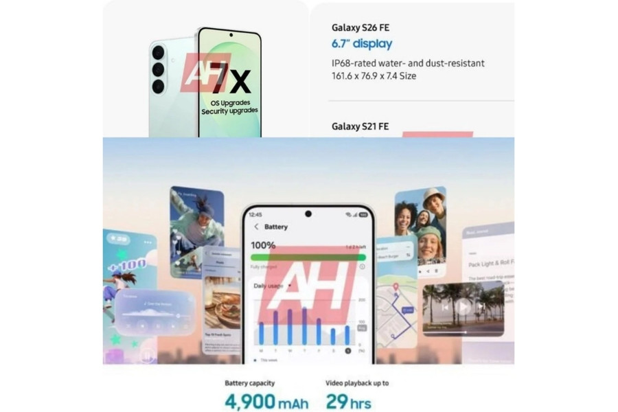 Rò rỉ ảnh quảng cáo Samsung Galaxy S26 FE: Chip Exynos 2500 3nm và thiết kế siêu mỏng