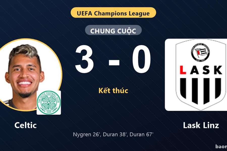 Thắng Lask Linz 3-0, Celtic giành vé đi tiếp, tiễn đối thủ rời Champions League