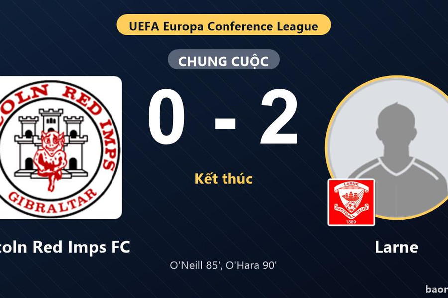 Thắng Lincoln Red Imps FC 0-2, Larne giành vé đi tiếp, tiễn đối thủ rời giải