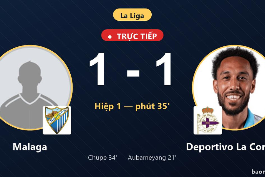 Trực tiếp Malaga vs Deportivo La Coruna: Hiệp 2 bắt đầu, hòa 1-1