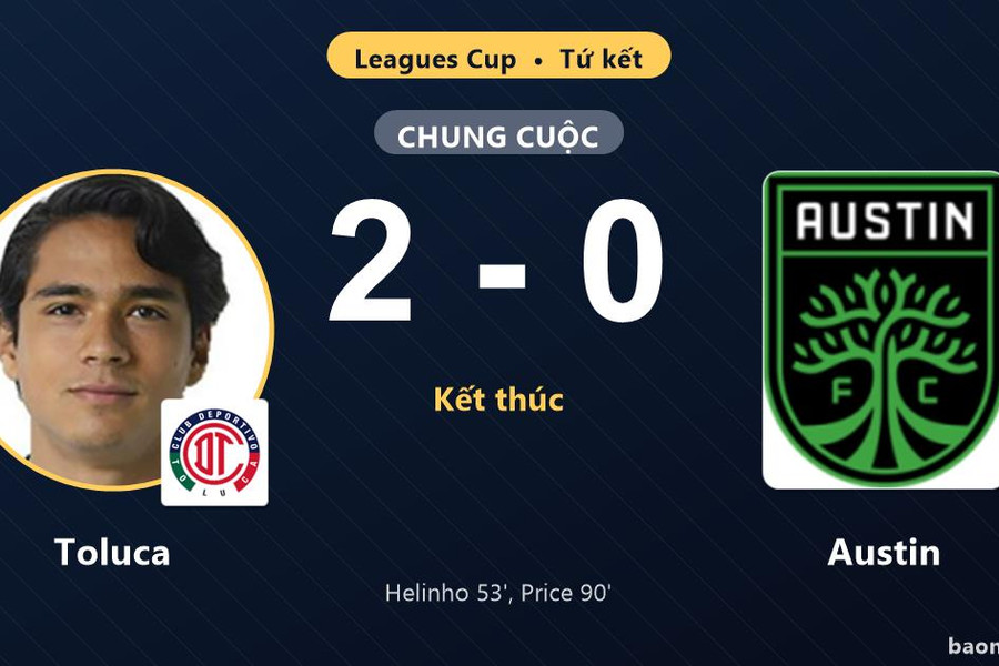 Hạ Austin 2-0, Toluca giành vé vào bán kết Leagues Cup