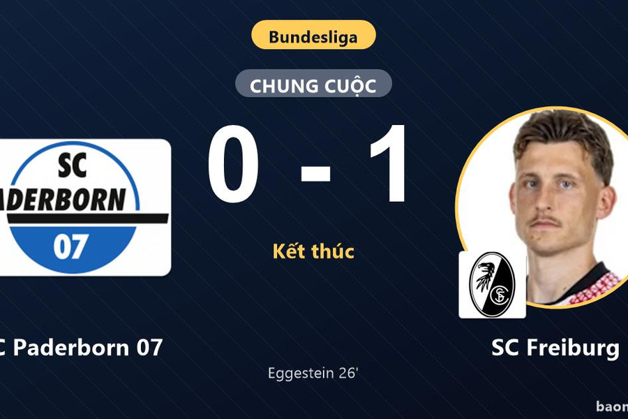 Hạ SC Paderborn 07, SC Freiburg vươn lên nhì bảng Bundesliga