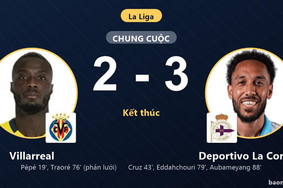 Aubameyang tỏa sáng phút cuối, Deportivo La Coruna ngược dòng hạ gục Villarreal