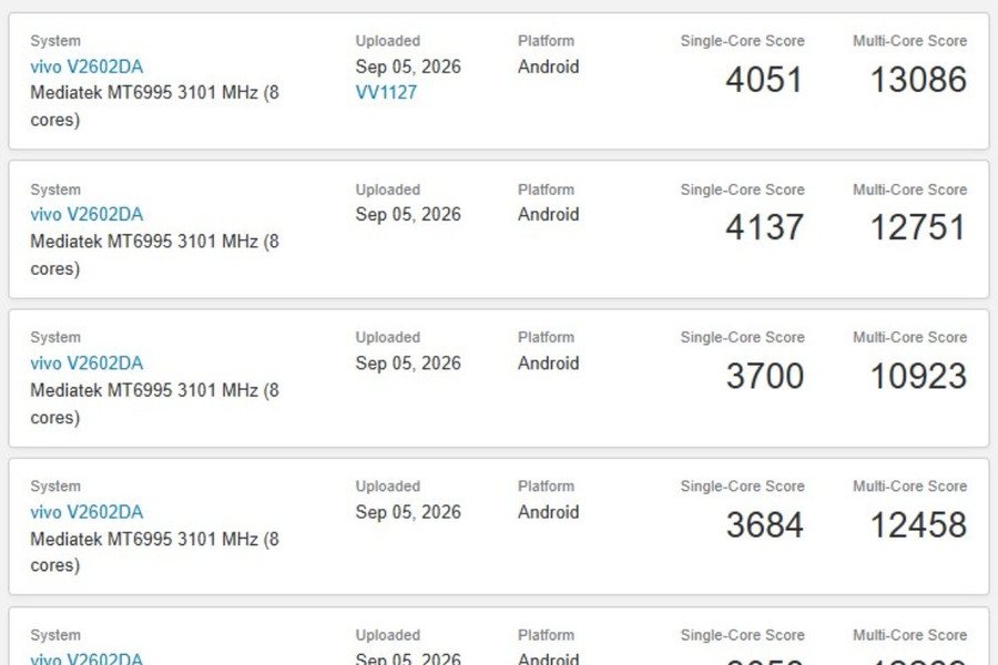 vivo X500 Pro Max lộ điểm Geekbench ấn tượng với chip Dimensity 9600 và màn hình 2K 144Hz