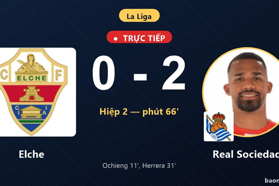 Trực tiếp Elche vs Real Sociedad: Real Sociedad mất người