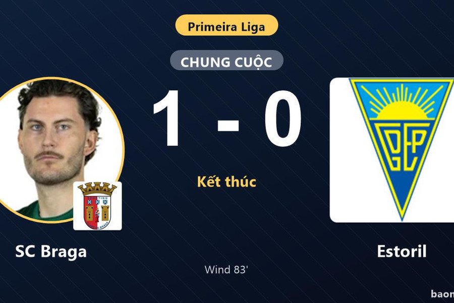 Hạ Estoril 1-0, SC Braga vươn lên thứ tám còn đối thủ chìm sâu ở nhóm cuối