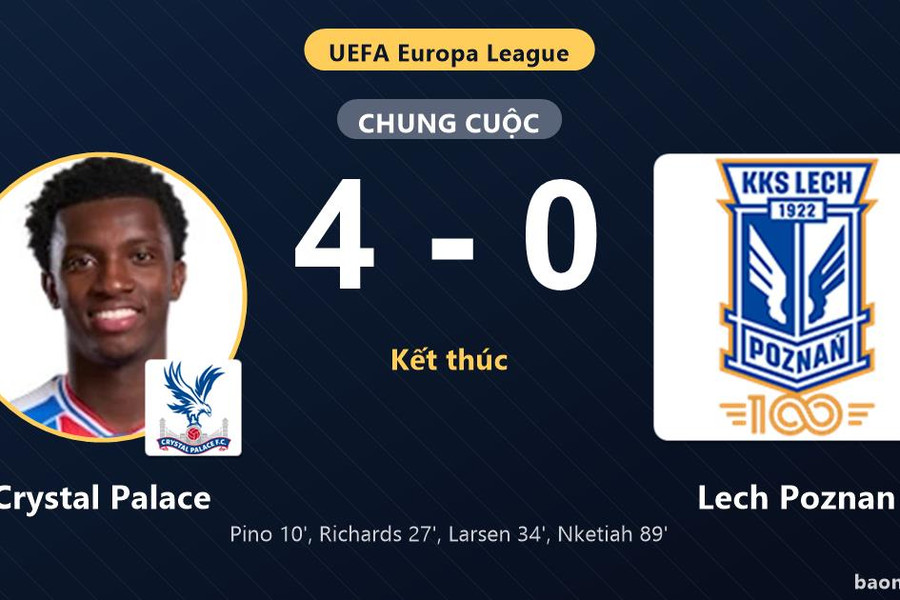Crystal Palace ra quân tưng bừng, Lech Poznan nhận thất bại nặng nề tại Europa League