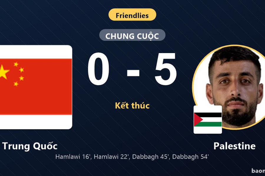 Thua tan nát Palestine 0-5 tại sân nhà, Trung Quốc nhận đòn đau ở trận giao hữu