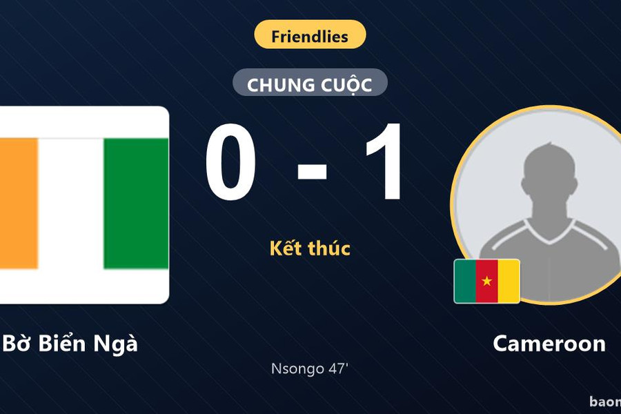 Nsongo ghi bàn duy nhất, Cameroon đánh bại Bờ Biển Ngà ngay trên sân khách