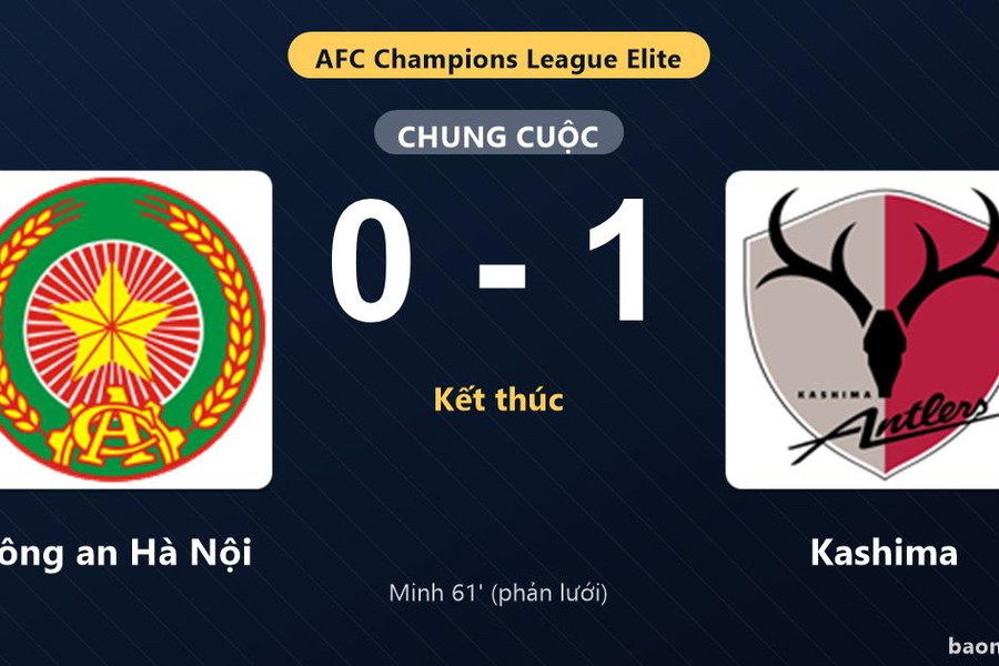 Thua Kashima vì pha phản lưới, Công an Hà Nội rơi xuống nhóm cuối