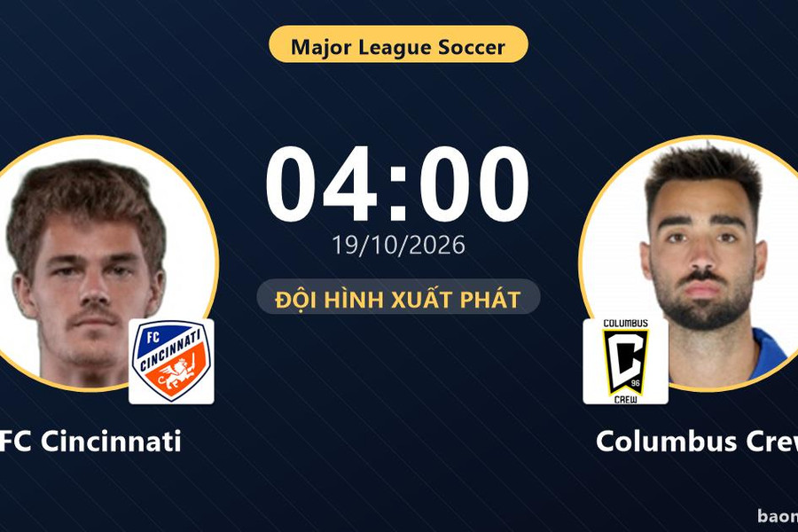 Trực tiếp FC Cincinnati vs Columbus Crew: Đội hình xuất phát