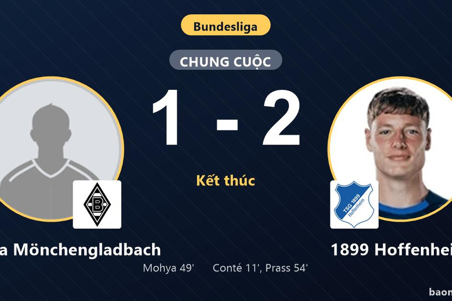 Hạ Borussia Mönchengladbach 2-1, 1899 Hoffenheim giải cơn khát điểm đẩy đối thủ lún sâu đáy bảng