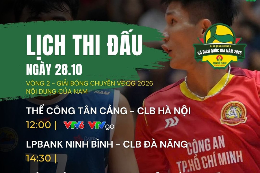Lịch thi đấu và phát sóng trực tiếp Vòng 2 Giải bóng chuyền VĐQG 2026 ngày 28/10 trên VTV